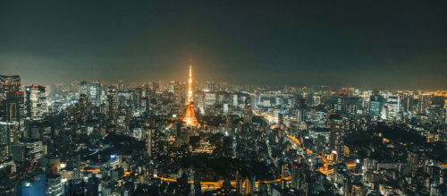 Tokyo Tower and city at night